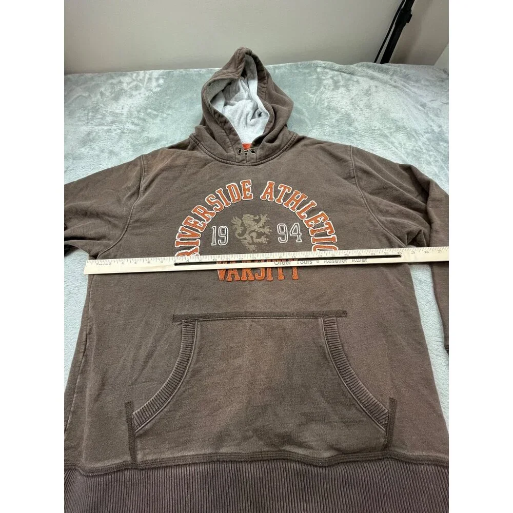 Old Navy Surplus Riverside Mens XL Brown Athletic Varsity Hoodie Thrashed Preppy - Picture 4 of 10